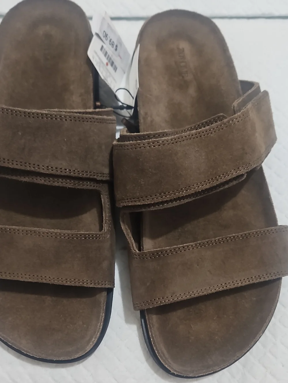Zara Home Men’s Suede Double-Strap Slide Sandals in Brown Sz 8